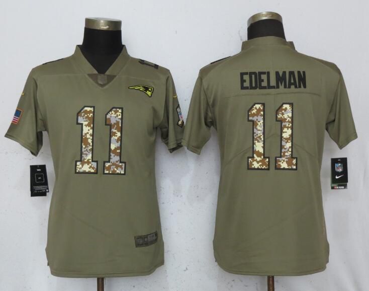 Women New England Patriots #11 Edelman Olive Camo Carson Nike Salute to Service Player NFL Jerseys